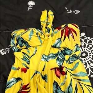 Yellow Floral Strapless Dress